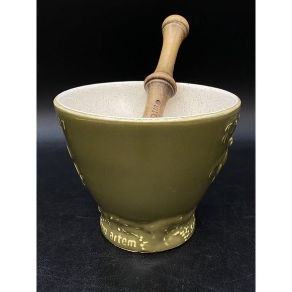 Schering Louis Hebert Ceramic Mortar & Wood Pestle Apothecary Pharmaceutical - Picture 2 of 11